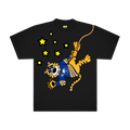 Black t-shirt with a colorful sabretooth mascot graphic coming from the rafters with star designs