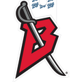Logo with a red 'B' and sword, featuring the word 'Blue' repeatedly.