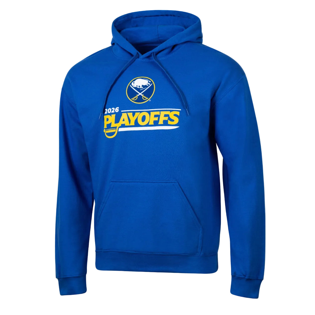 Blue hoodie with '2026 Playoffs' text and logo on a white background
