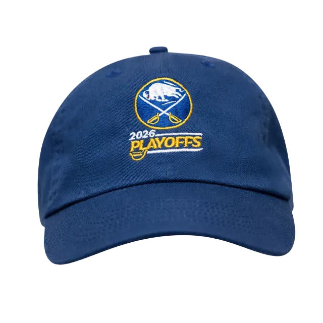 Blue cap with sports team logo and '2026 Playoffs' text on a white background