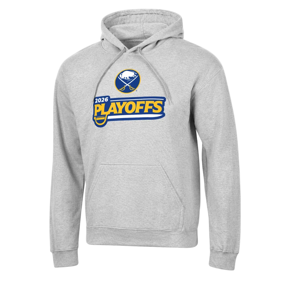 Gray hoodie with 2026 Playoffs logo on a white background