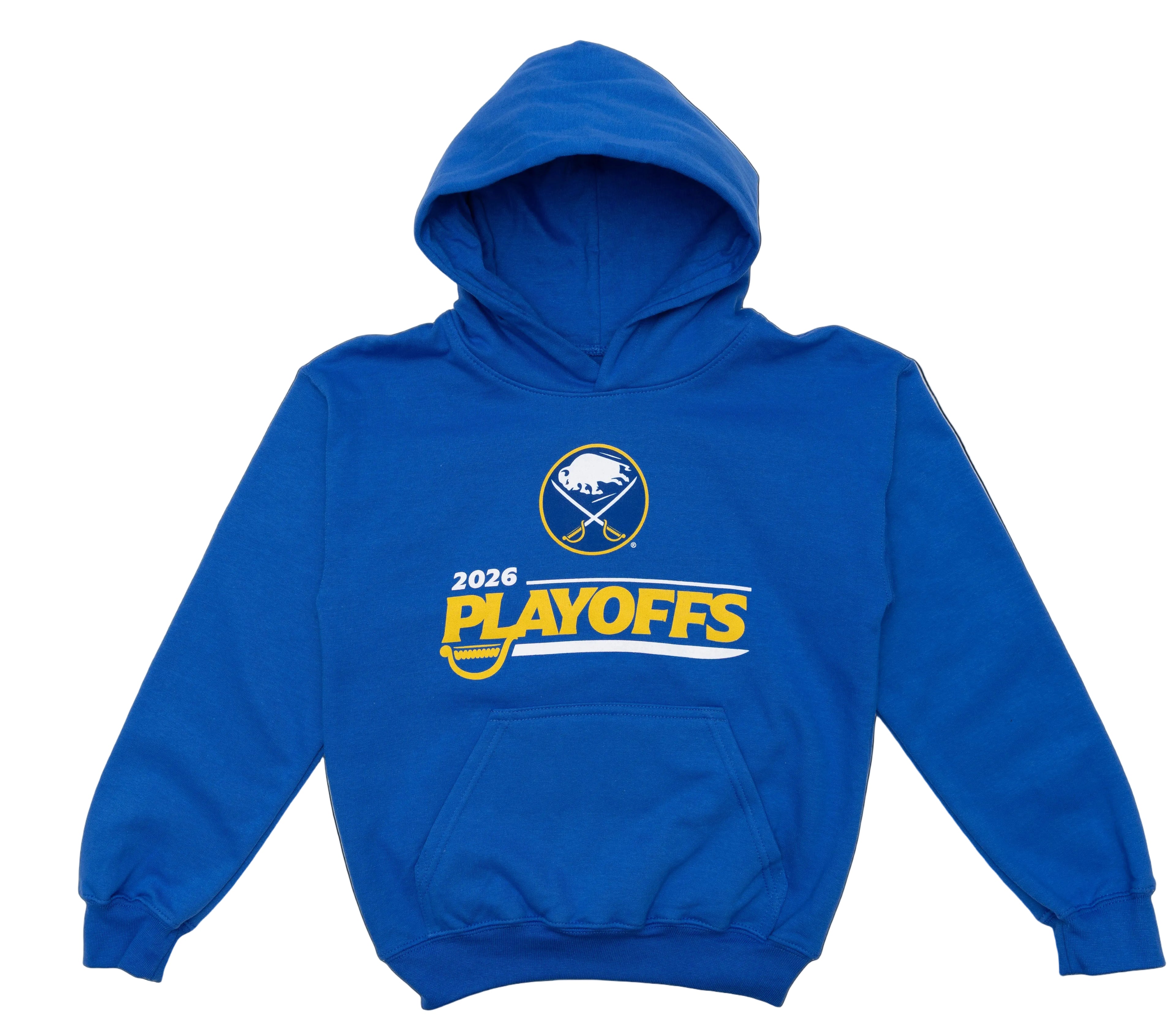 Blue hoodie with '2026 Playoffs' text and logo on a white background