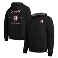 Black full-zip hoodie shown from front and back on a white background. The front has a gray hood lining and a Florida State Seminoles logo on the left chest.