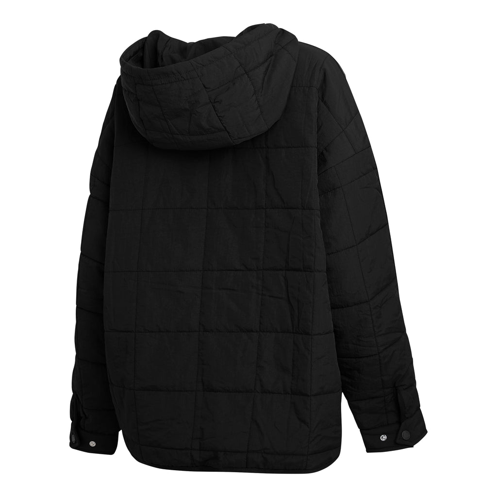 Black jacket with a hood on a white background