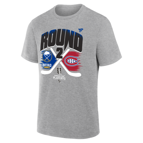 Gray t-shirt with sports team logos and text on a white background