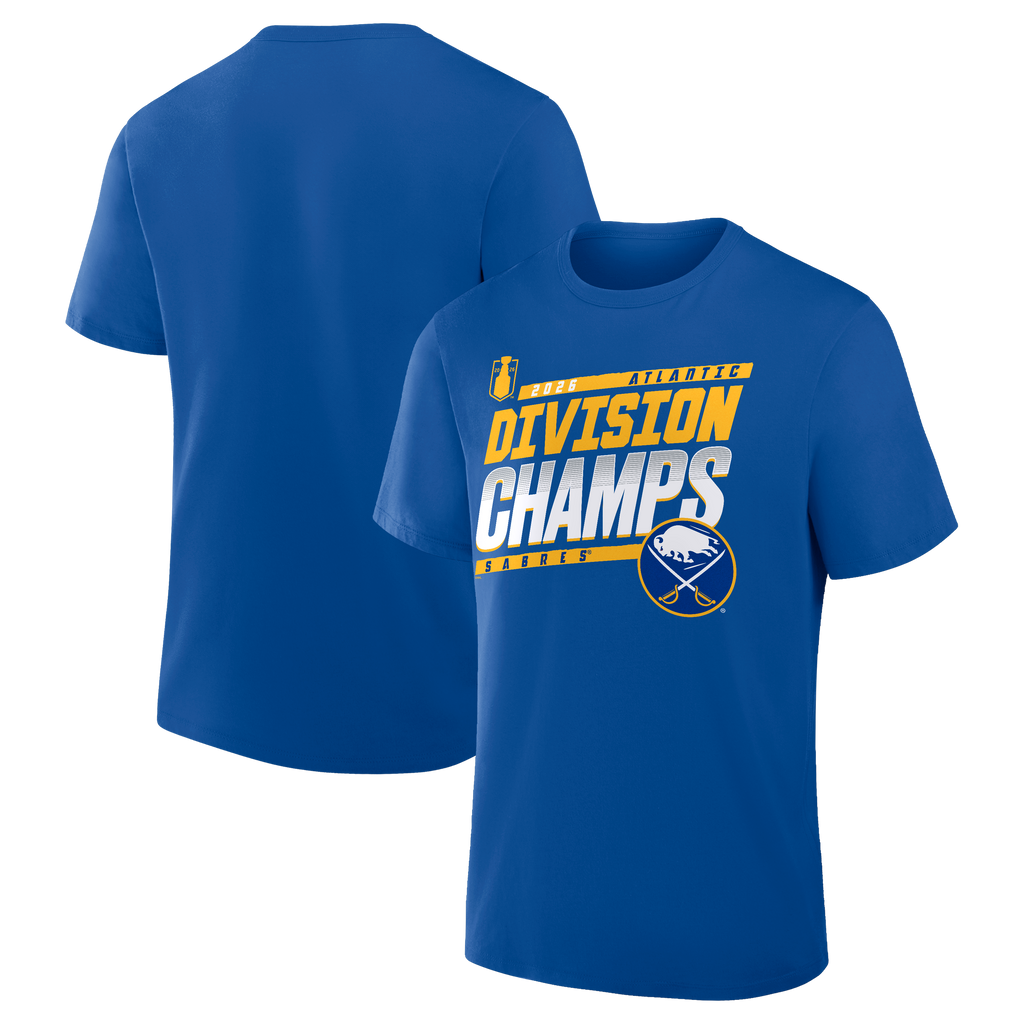 Blue t-shirt with 'Division Champs' text and logo on a white background