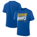 Blue t-shirt with 'Division Champs' text and logo on a white background
