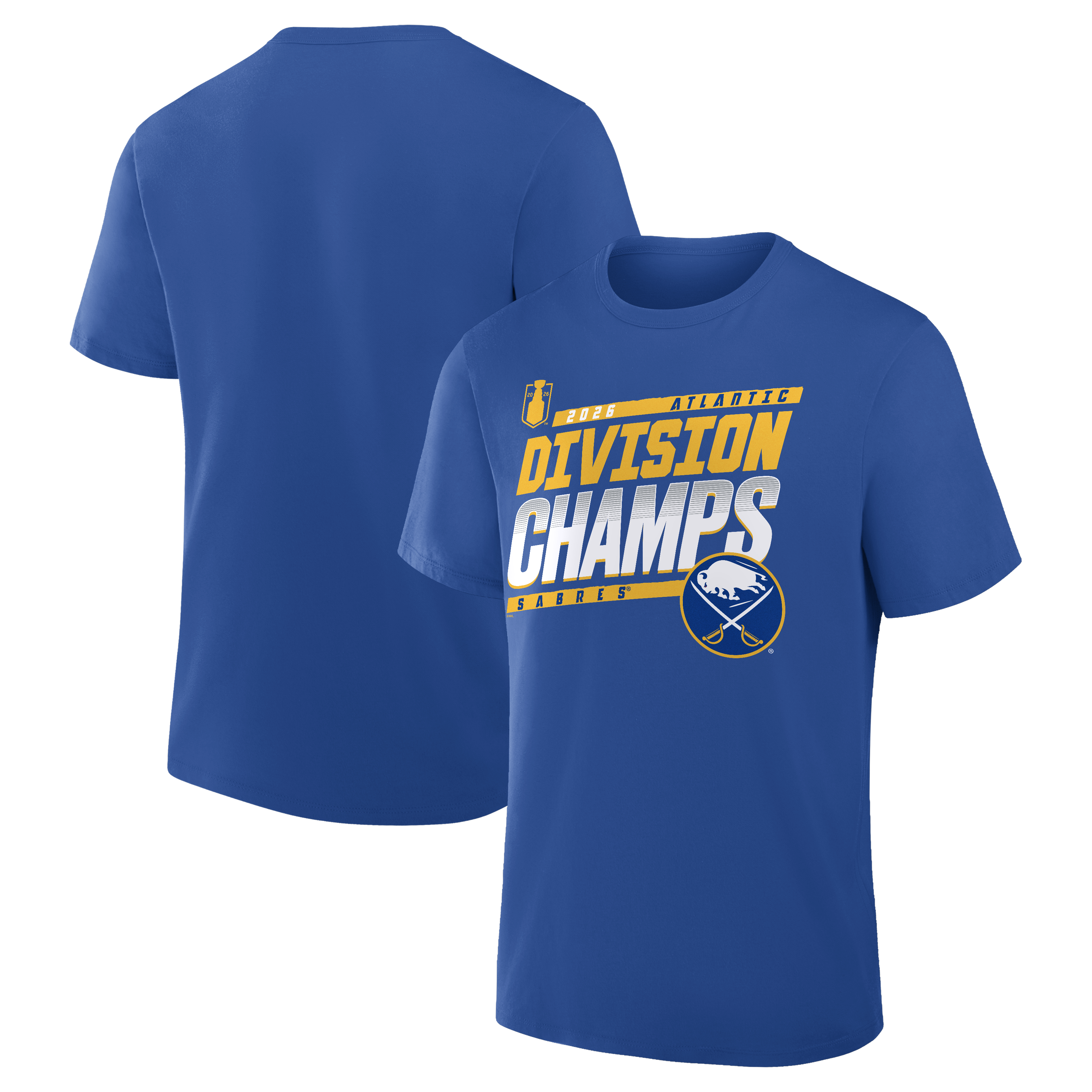 Blue t-shirt with 'Division Champs' text and logo on a white background