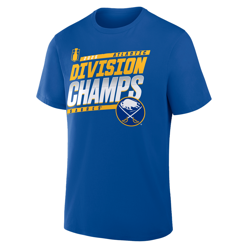 Blue t-shirt with 'Division Champs' text and logo on a white background