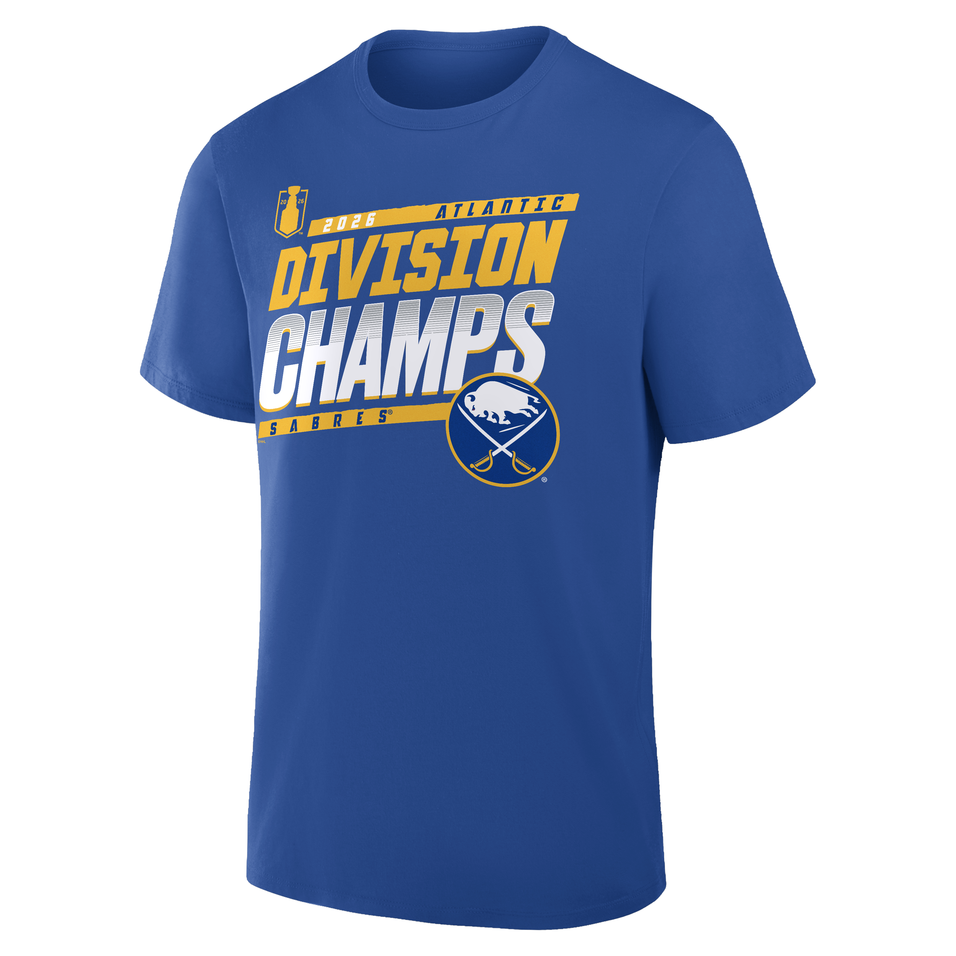 Blue t-shirt with 'Division Champs' text and logo on a white background