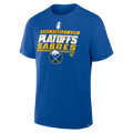 Blue t-shirt with '2026 Stanley Cup Playoffs Sabres' text and logo on a white background