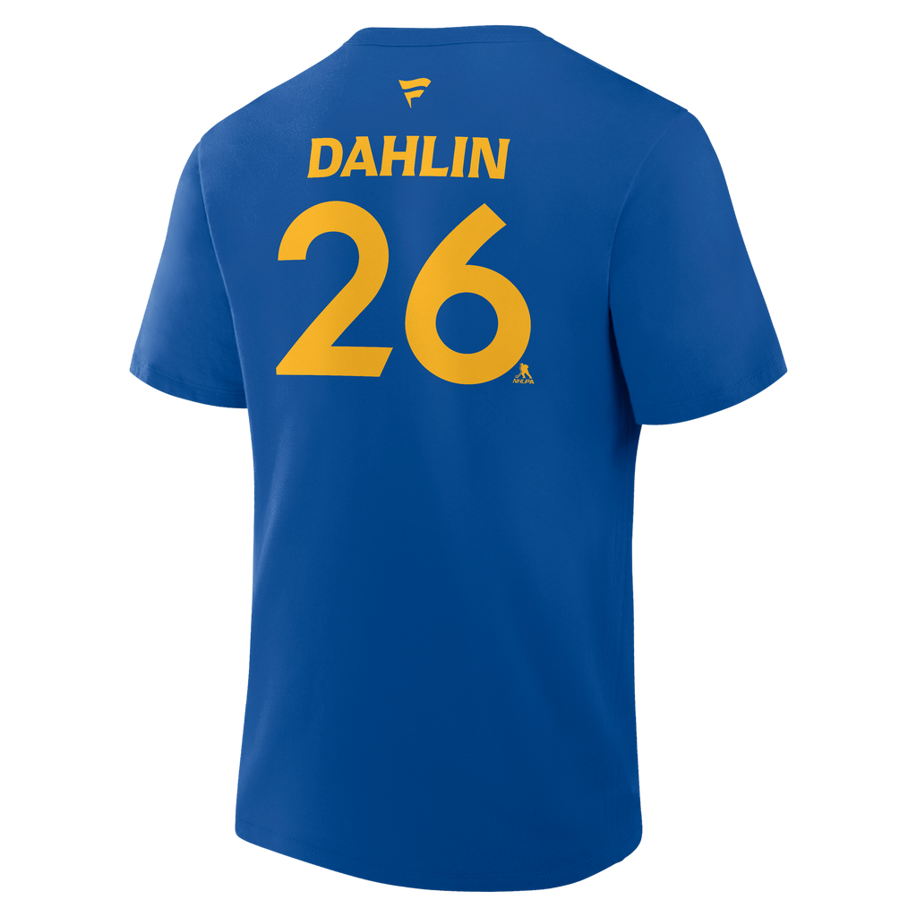 Blue t-shirt with 'Dahlin 26' printed on the back against a white background