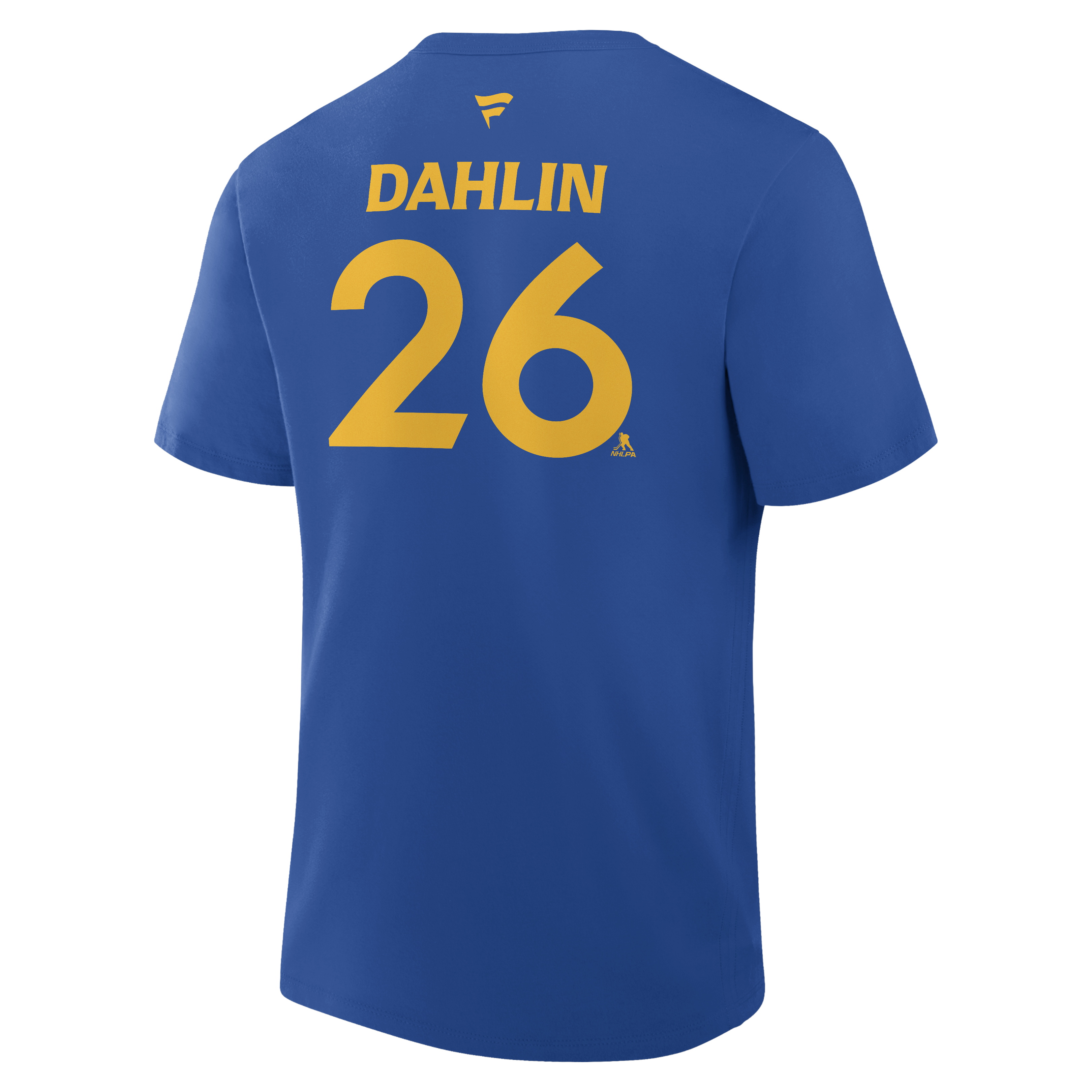Blue t-shirt with 'Dahlin 26' printed on the back against a white background