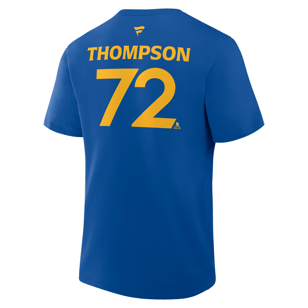 Blue t-shirt with 'THOMPSON 72' printed on the back against a white background