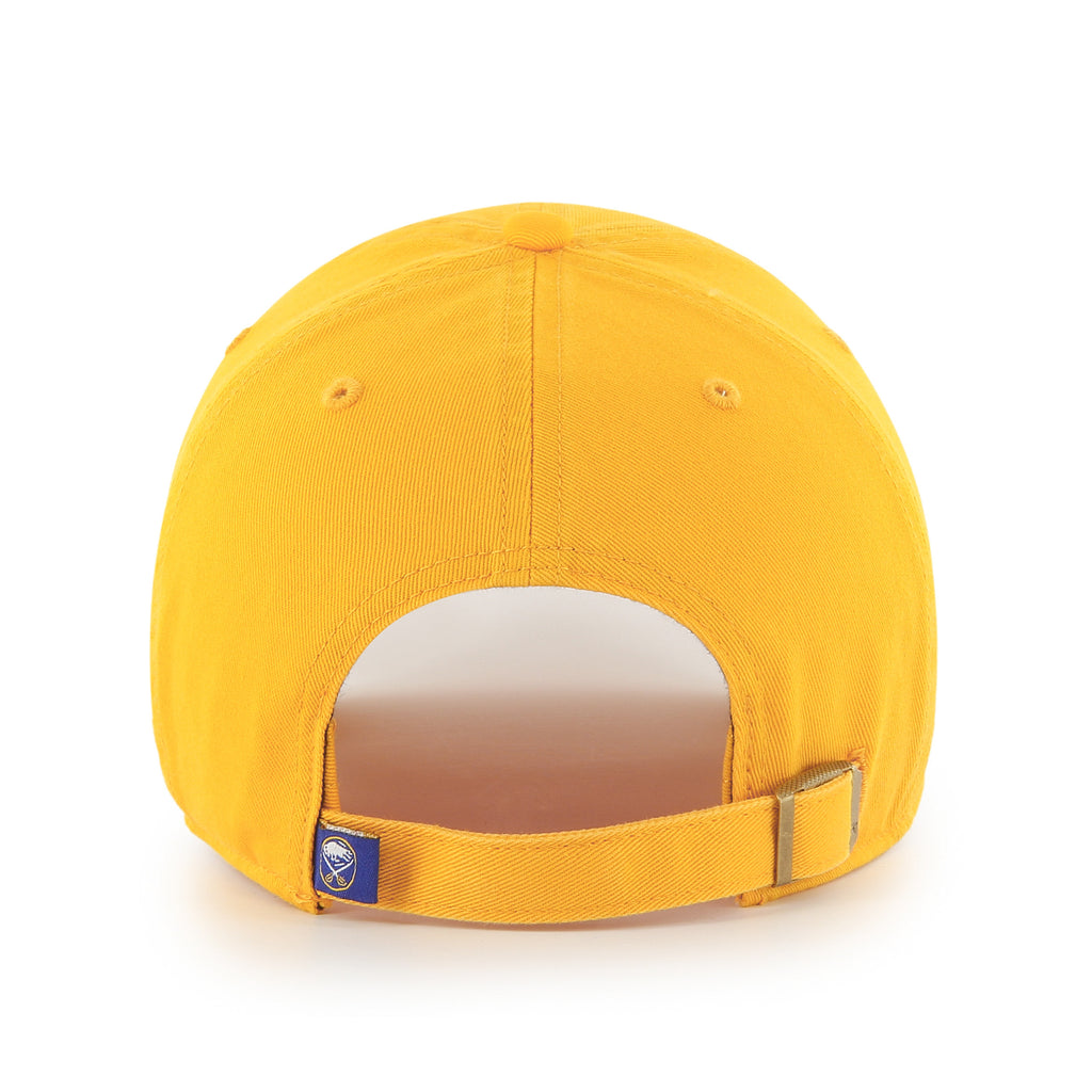 Yellow cap with a brand logo on the back on a white background
