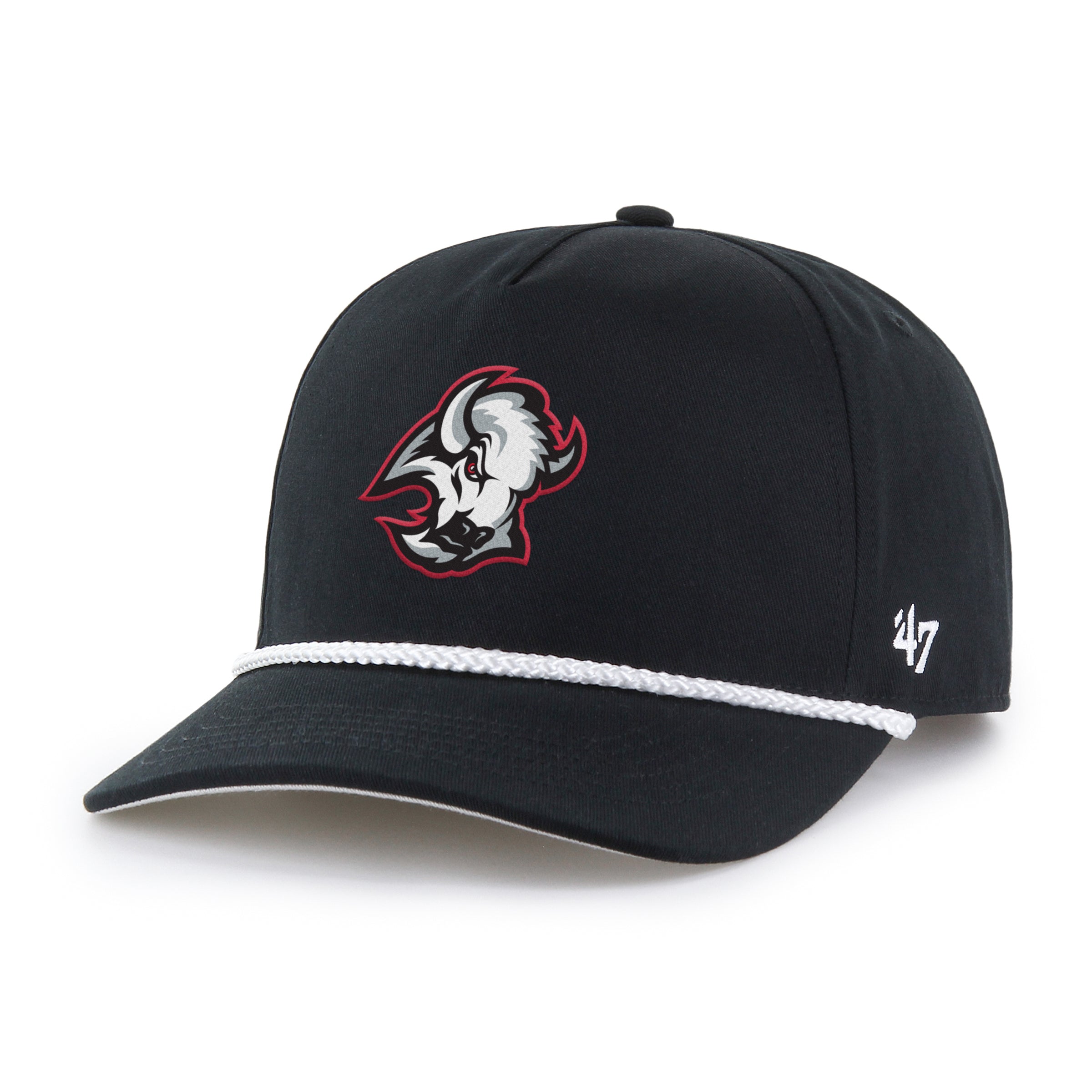 Black cap with a logo and '47' brand on a white background