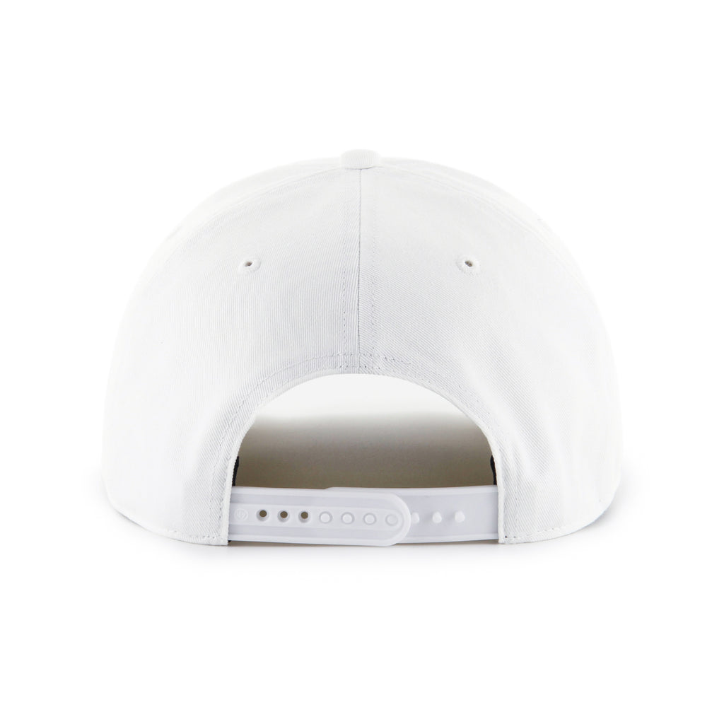 White cap with a reflective visor on a white background