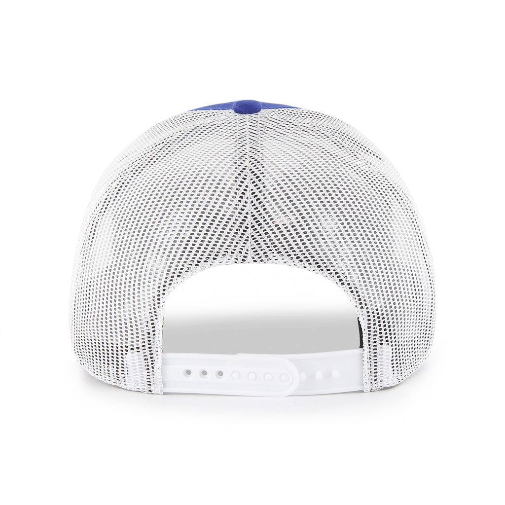 White mesh cap with blue interior on a white background