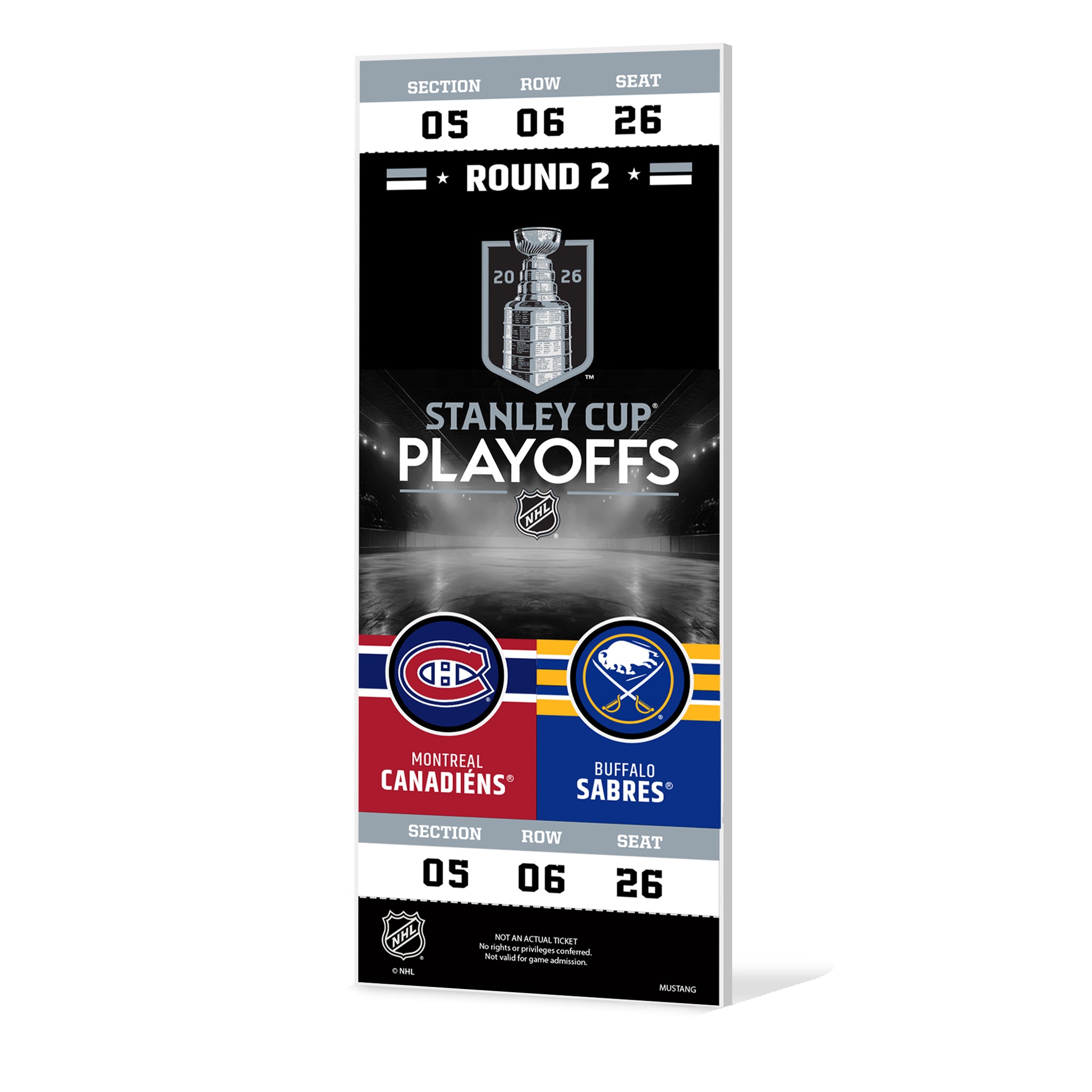 Stanley Cup Playoffs ticket for a hockey game between Canadiens and Sabres on a white background