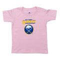 Pink t-shirt with sports team logo and text on a white background