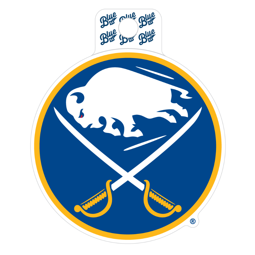 Logo of a white buffalo with crossed swords on a blue background, featuring 'Blue' branding.