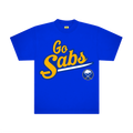 Blue t-shirt with 'Go Sabs' text and logo on a white background