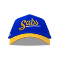 Blue and yellow cap with 'Sabs' logo on a white background