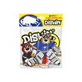Packaged sticker pack with 'Dishin' branding featuring cartoon characters and a logo.
