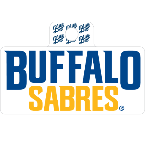 Buffalo Sabres logo with blue and yellow text on a white background