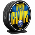 Puck with 'Atlantic Division Champs' text and Buffalo Sabres logo on a white background