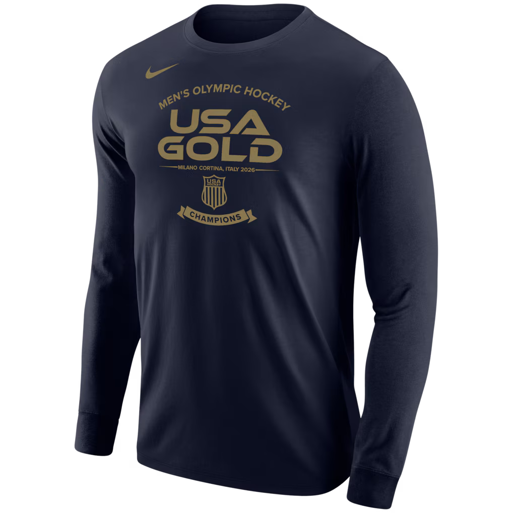 Navy long-sleeve shirt with USA gold text and Nike logo 