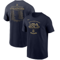 Navy t-shirt with gold text celebrating men's Olympic hockey champions, featuring a Nike logo.