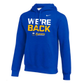 Royal Blue Nike Blue hoodie with 'WE'RE BACK' text and Buffalo Sabres 2026 Playoffs logo