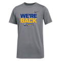 Gray t-shirt with 'WE'RE BACK' text and Nike logo and Buffalo Sabres 2026 Playoffs Logo