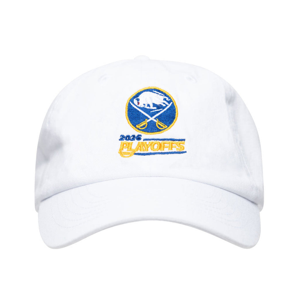 White cap with sports team logo and '2026 Playoffs' text on a white background